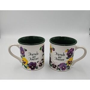 Set of 2 Potpourri Press Designs Pansies / Friends are Forever Ceramic Mug 1992